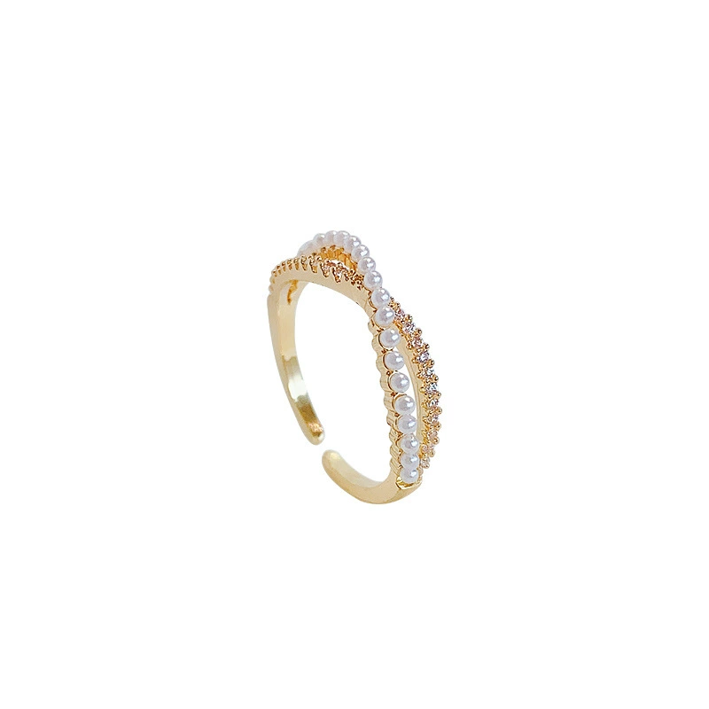 Ring from pearl, small design zirconium, light luxury style, high-quality style, on index finger