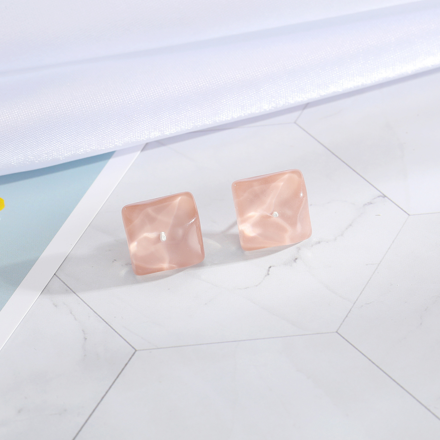 new minimalist 925 silver needle stud wave transparent candy square resin earrings