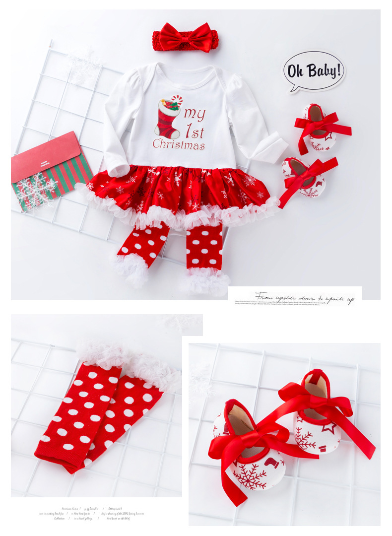 Abbigliamento per bambini Autunno e inverno Natale grande fiocco di neve gonna ragazza gonna vestito bambino manica lunga vestito bambino 4 pezzi set all'ingrosso_voghion.com