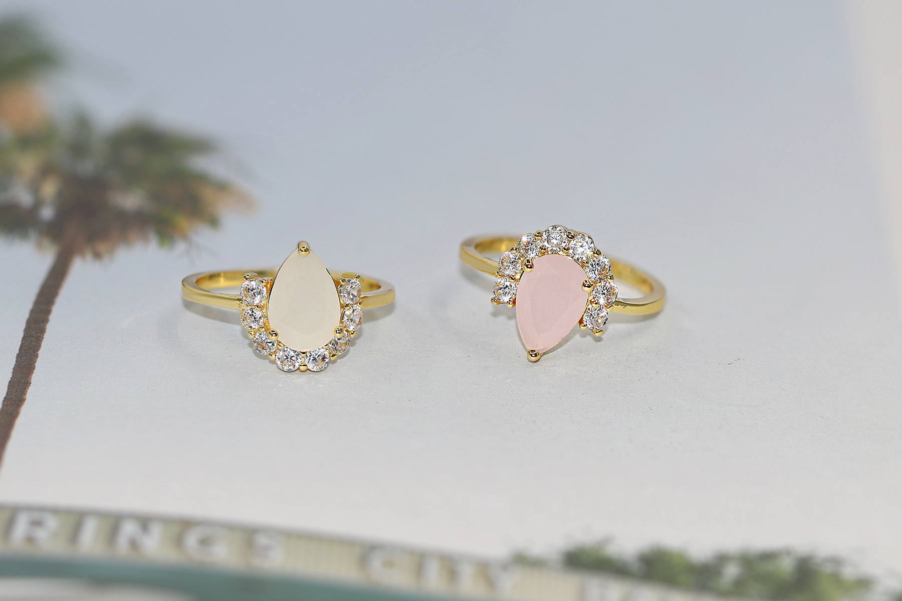 Fashion Water Droplets Copper Plating Inlay Zircon Rings 1 Piece