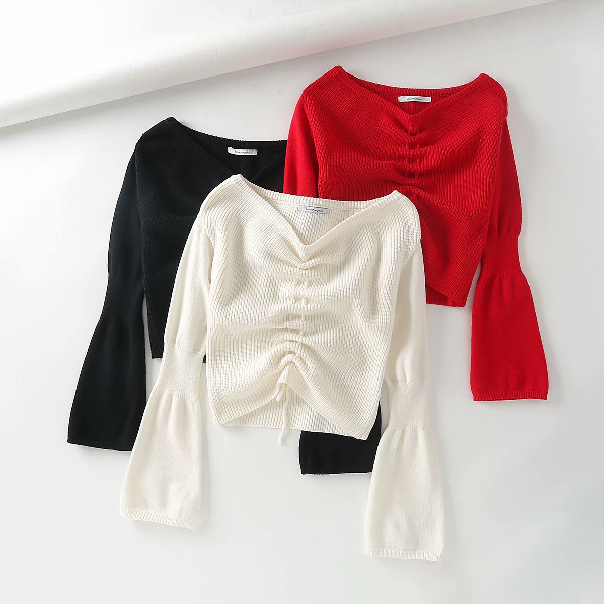 wholesale autumn sexy strapless off-the-shoulder collar flared sleeve sweater NSAM6525