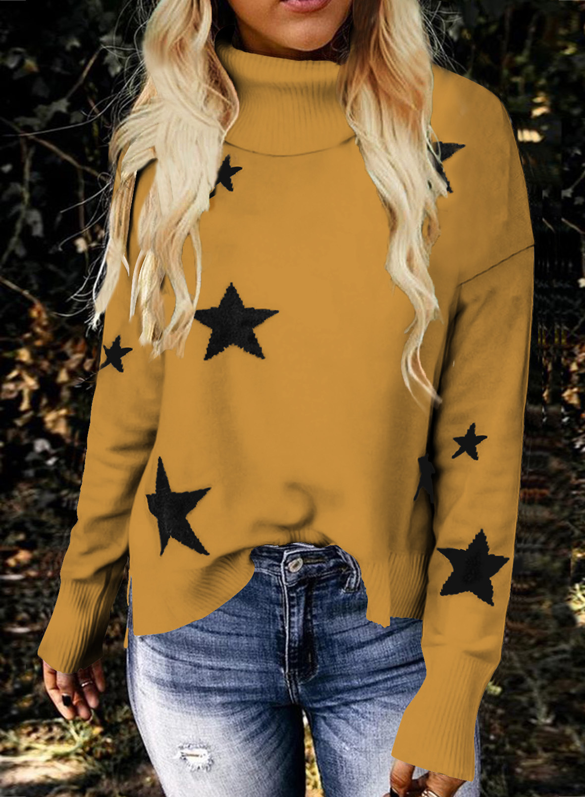 high neck star pattern sweater  NSLZ26657