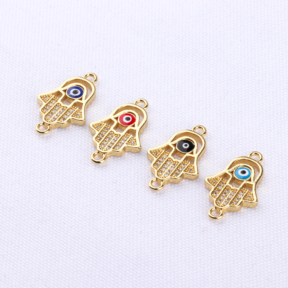 10 Pcs/package Simple Style Devil's Eye Palm Copper Plating Inlay Connector Jewelry Accessories display picture 2