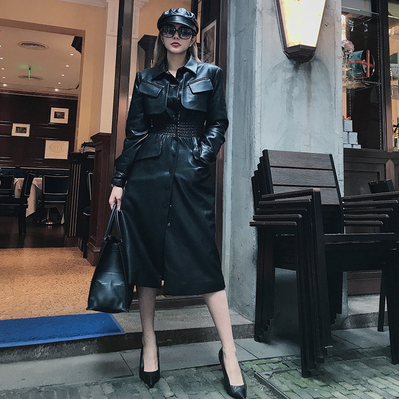 周扬青网红同款中长款收腰显瘦机车服pu皮衣外套皮风女衣现货批发