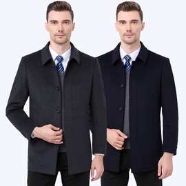 品牌男士羊毛呢子大衣冬季中年翻领羽绒服保暖中长款男装羊绒外套