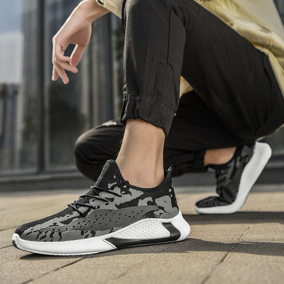 2020春季韩版男鞋飞织运动休闲透气时尚迷彩网面跑步鞋男一件代发|ms