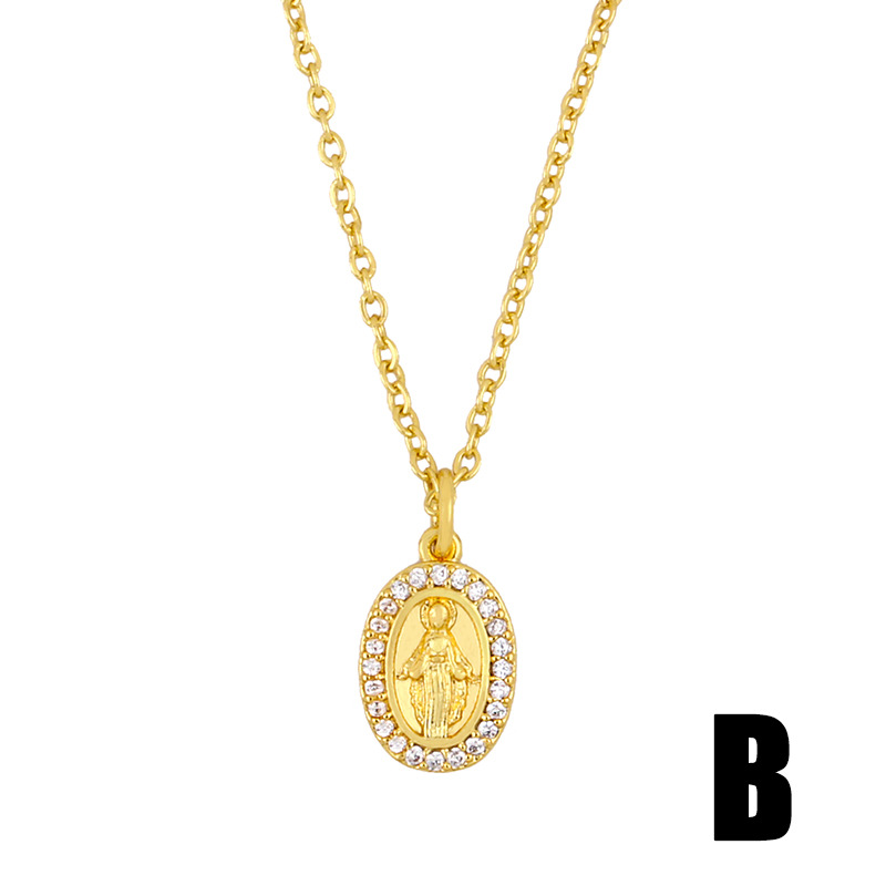 geometric micro-inlaid zircon necklace punk hip hop Virgin Mary necklace wholesale nihaojewelry