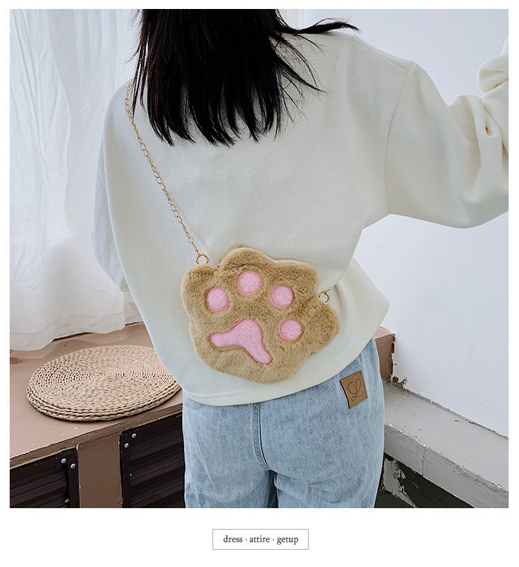 MAO MAO Bag Women's 2020 Autumn/Winter New Trendy Korean style Bag, plush single-shoulder bag, crossbody bag, bear paw chain small bag undefined