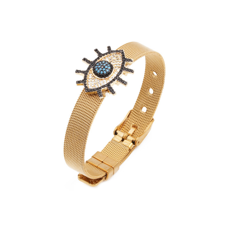 New eye color zirconium copper micro-inlaid zircon stainless steel mesh strap bracelet