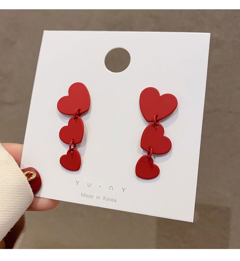 Boucles D&#39;oreilles Simples De Style Chinois Avec Aiguille En Argent 925 Red Love display picture 1