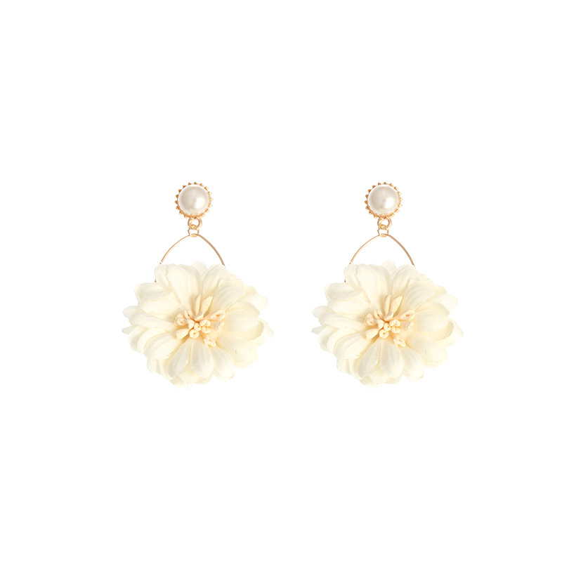 New fashion fabric flower earrings wild chrysanthemum earrings pearl earrings nihaojewelry wholesale