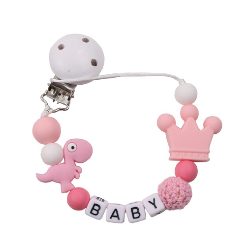 Amazon baby pacifier clip chain teether anti-drop chain little dinosaur silicone bead pacifier chain baby supplies