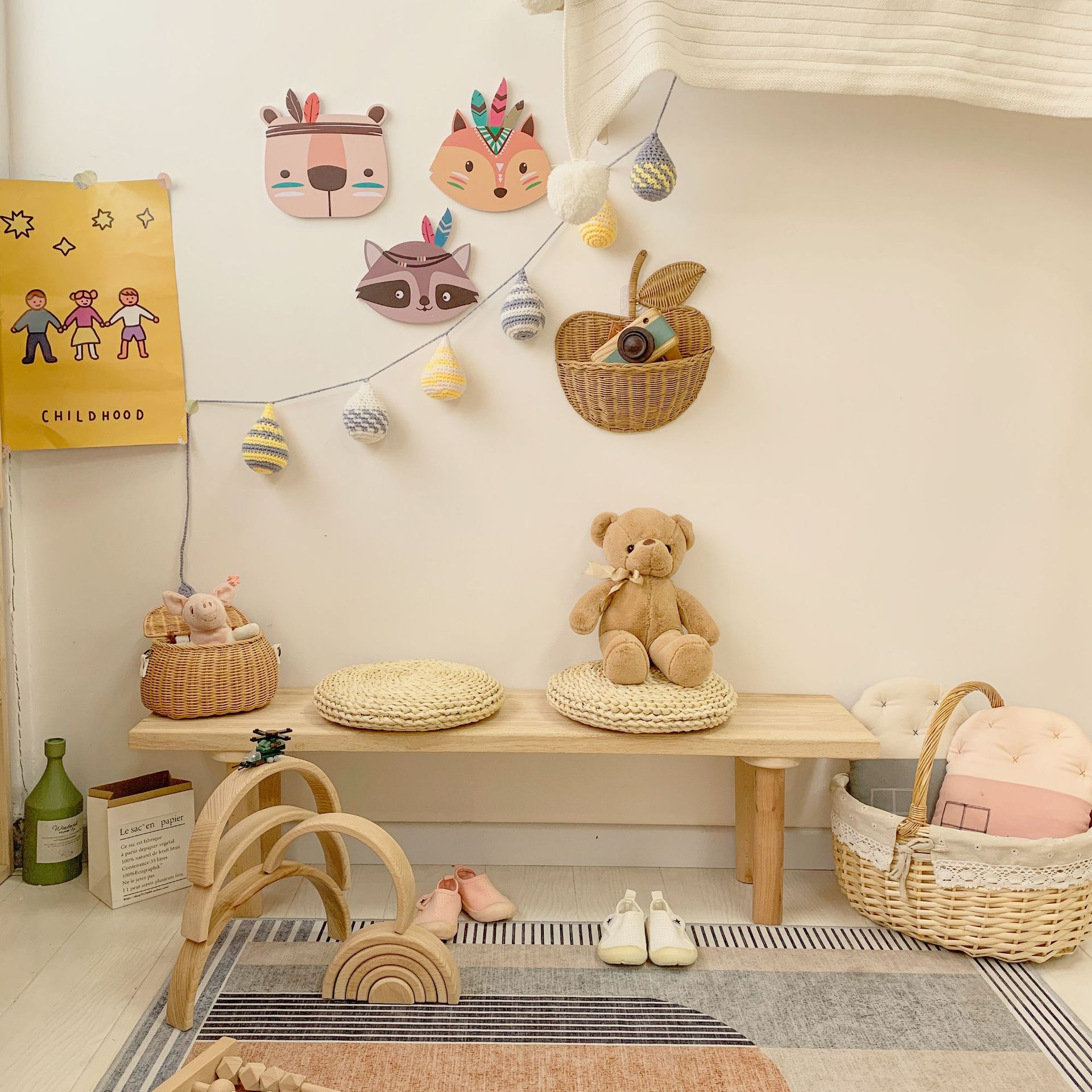 Bo Meng Solid Wood Kindergarten Bench Nordic Style Shoe Changing Stool Children's Clothing Store Shoe Store Bed And Breakfast Corner Children's Chair