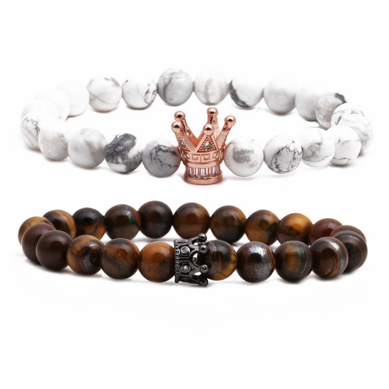 Tiger Eye Crown Im Europäischen Und Amerikanischen Stil White Pine Crown Paar Armband Perlen Diy Bracelet display picture 2