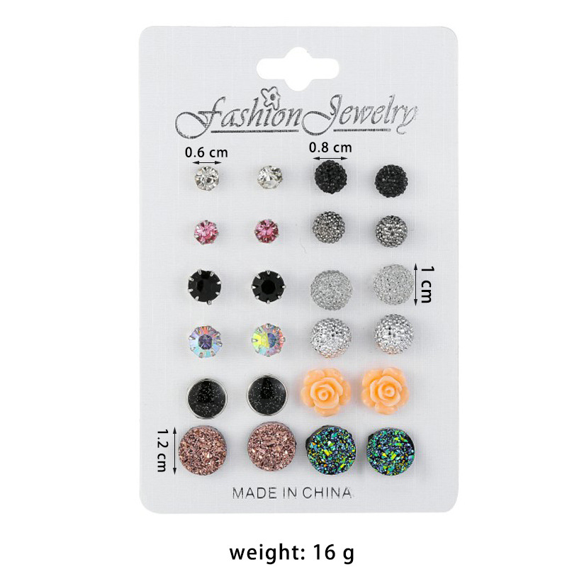 Hot Sale Mixed Color 12 Pairs Round Rhinestone Crystal Flower Earrings display picture 1