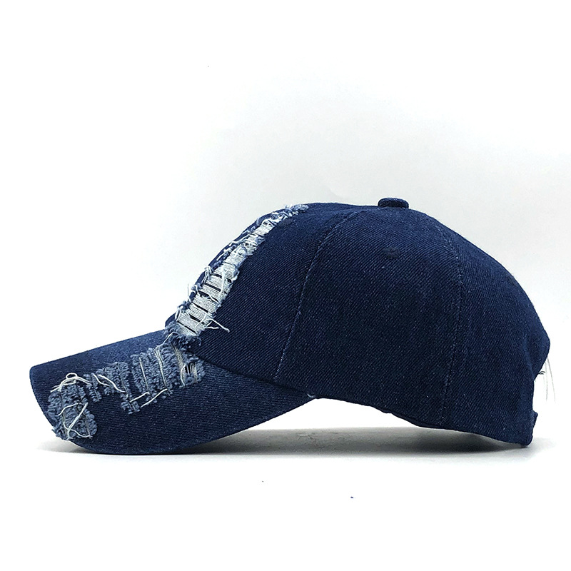 Unisex Ripped Denim Baseball Cap Trendy Washed Cotton Fishing Hat Simple Plain Casual Streetwear Adjustable Cap For All Seasons_voghion.com