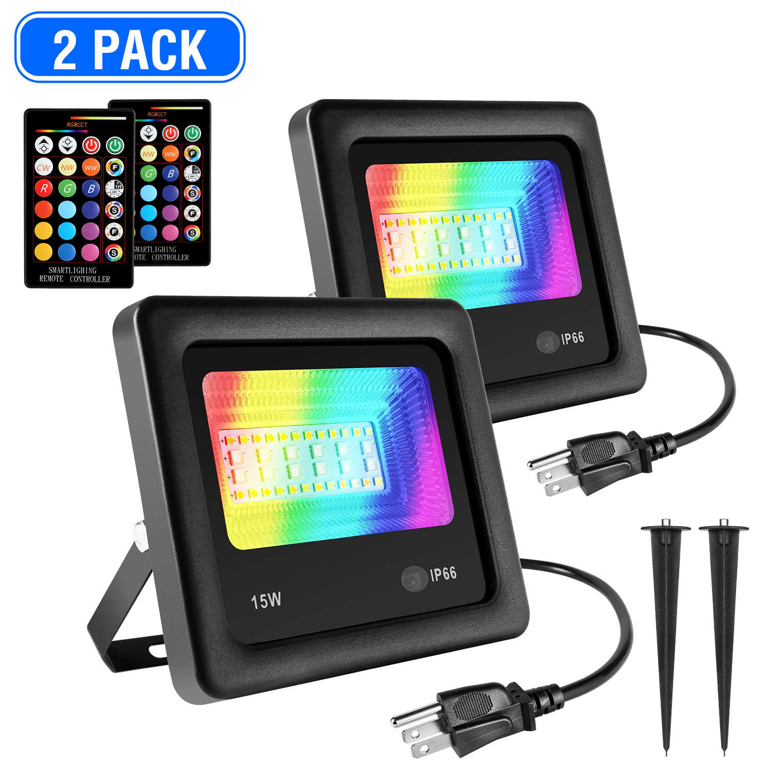 新品跨境智能RGBCCT投光灯 24键定时七彩遥控景观彩色LED泛光灯|ms