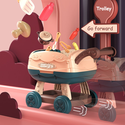 Simulated kitchen shopping cart two-in-one children's play house cooking kitchen toy for boys and girls