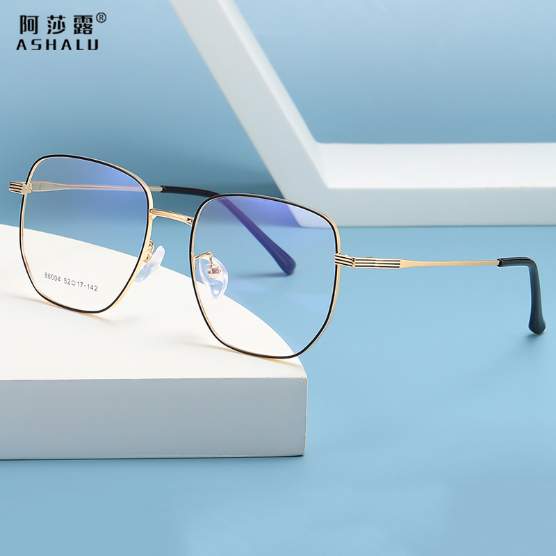 Ashulu Black Fashionable Large Frame Glasses Frame Metal Asymmetrical Men and Women Can Be Equipped with Far Myopia Glasses Retro Glasses Frame