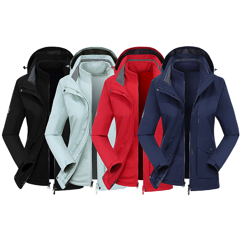 Chaqueta tres en uno de los hombres desmontable forrado de lana engrosada a prueba de viento impermeable marca de moda de las mujeres al aire libre montañismo traje de esquí pareja