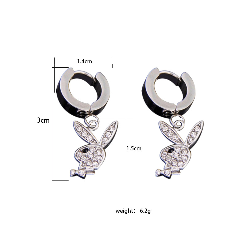 11g Weight Rhinestones Inlay Material Drop Earrings Classification 1 Pair Hip-hop Rabbit Stainless Steel Inlay Rhinestones Drop Earrings