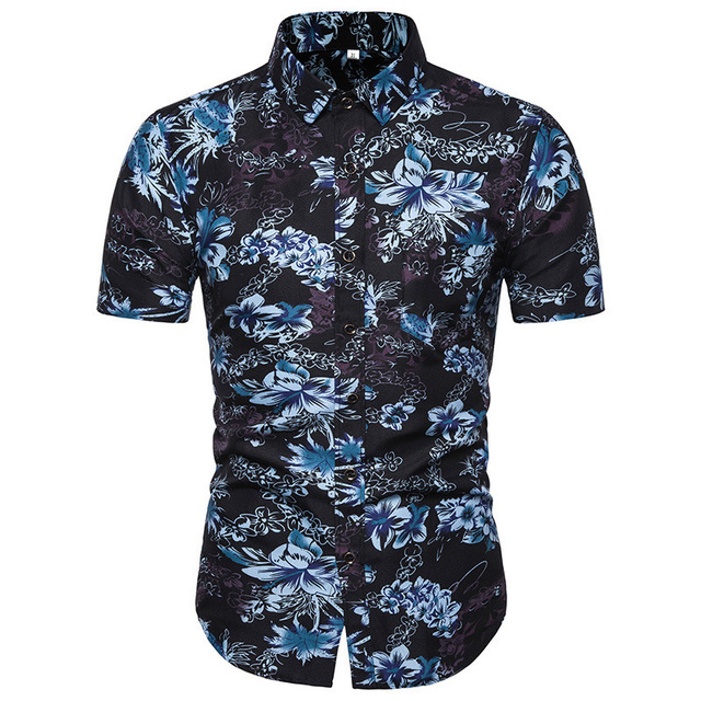 Men’s short sleeve Floral Shirt Men’s fashion handsome Hawaiian Short Sleeve Shirt Men