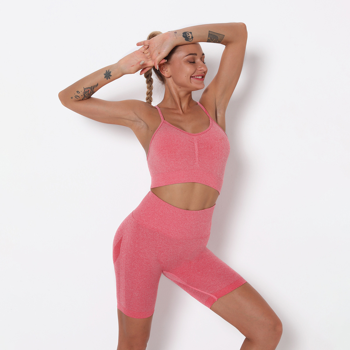knitted seamless yoga shorts sports bra set NSLX9007