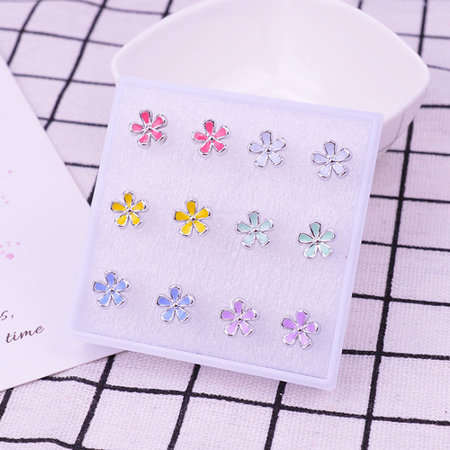 Floral Plum Blossom Earrings Set for Women, Street Vendor Decorative Earrings, Wholesale Plastic Resin Small Flowers