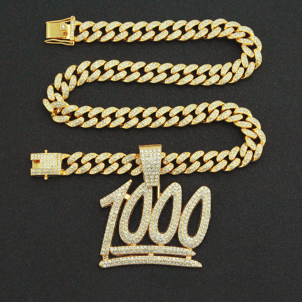 Hip-hop Digital Pendent Cuban Chain Men's Full Diamond 1000 Points Pendant Trendy Necklace display picture 2