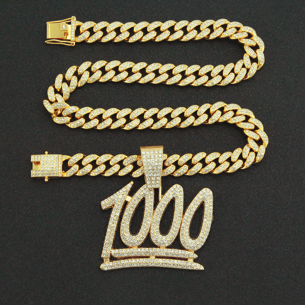 hip-hop digital pendent Cuban chain menu0027s full diamond 1000 points pendant trendy necklace