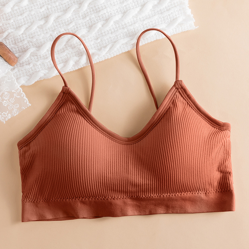 Correa de hombro delgada color sólido envuelto pecho verano ligero y cómodo con almohadilla de pecho transpirable tubo inalámbrico superior chica belleza espalda ropa interior