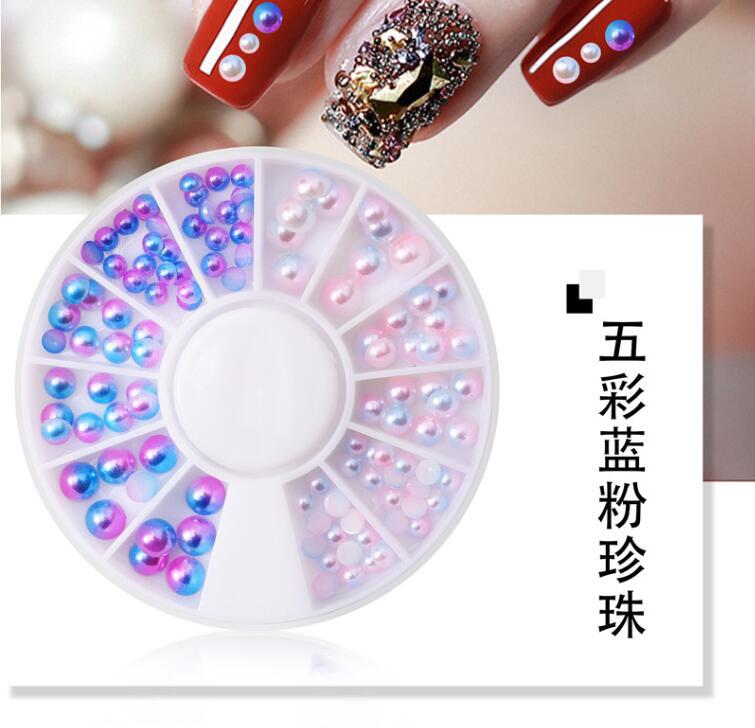 Cruz-frontera decoración de uñas sirena gradiente de color mágico perla diamante placa media superficie perla joyería de uñas