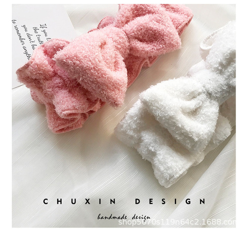 Hollywood Bebe Rabbit Steam Flocked Wide Edge Lotus Flower Bow Hair Tie Face Wash Makeup Hair Band Headband Hair Accessory for Women