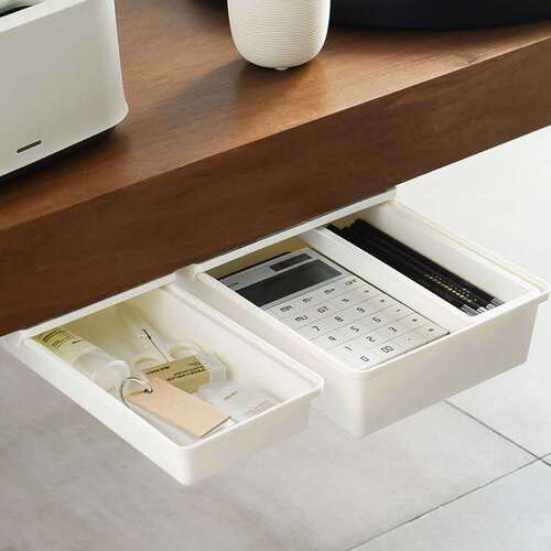 Office desk pull-out wall-mounted storage box under the desk ABS plastic cosmetic storage box drawer divider storage box