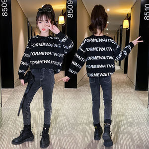 女童套装超洋气秋装2020新款儿童网红女孩宽松卫衣两件套中大童潮