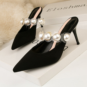 Fashion style women’s shoes pointed high heels pearl stiletto sandals transparent sandals