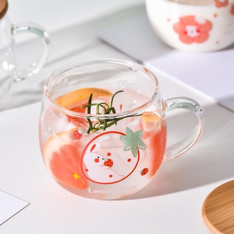 Taza creativa personalizada regalo de dibujos animados lindo conejo muñeca vidrio transparente resistente a altas temperaturas agua taza limón