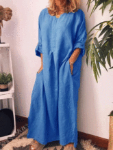 2020wish亚马逊ebay爆款欧美女装棉麻纯色宽松连衣裙