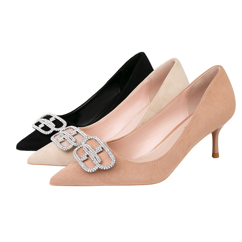 121-3 han edition fine fashion footwear with suede pointed diamond metal B word documentary shoes buckle sexy show tall girl