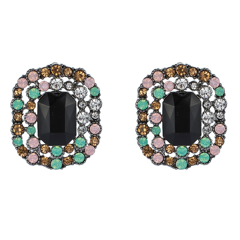 New Trendy Wild  Rectangular Diamond Colorful  Earrings display picture 2