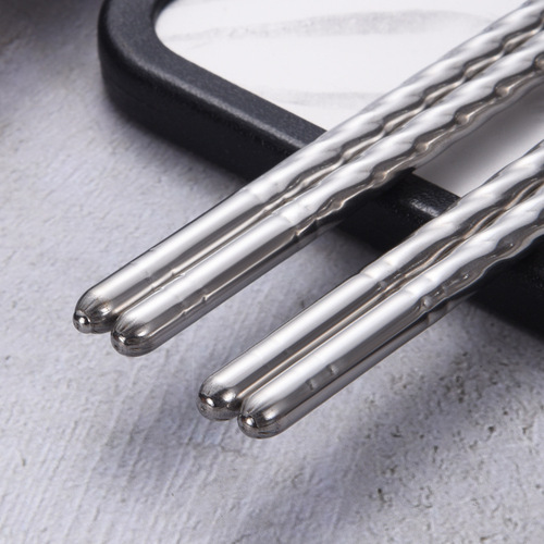 Wholesale Stainless Steel Chopsticks Home Kitchen Round Children Adult Chopsticks Threaded Non-Slip Handle Chopsticks Tableware Gifts