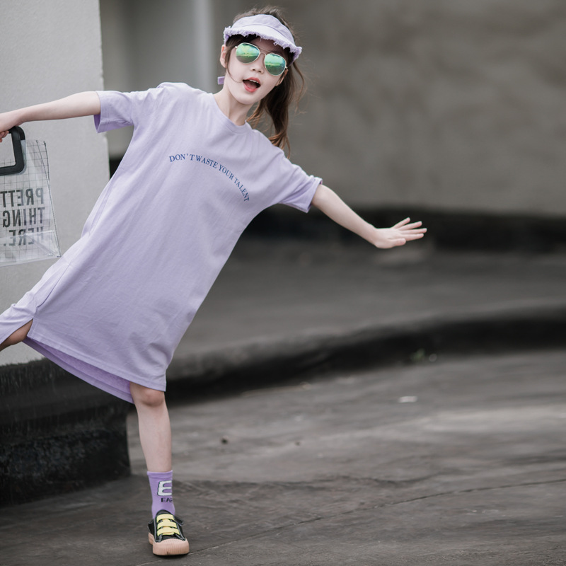 Estilo coreano ropa para niños vestido de niñas primavera y verano nuevo vestido de princesa occidental estilo coreano largo vestido de camiseta suelta