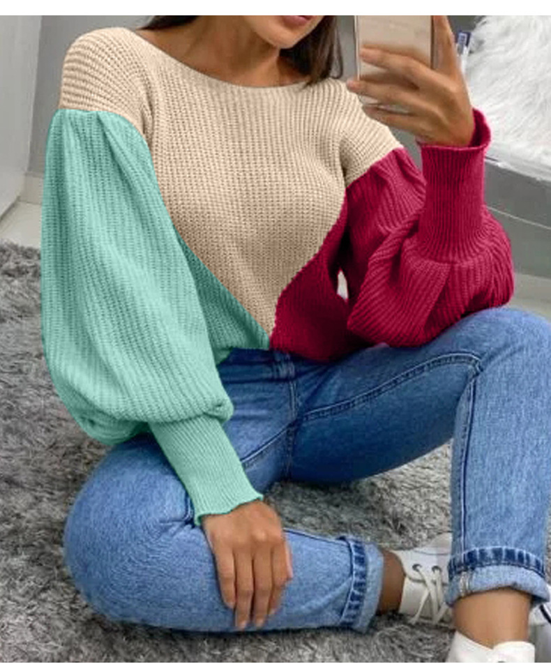 women s autumn and winter new style contrast casual round neck loose ladies pullover sweater  NSSI2719