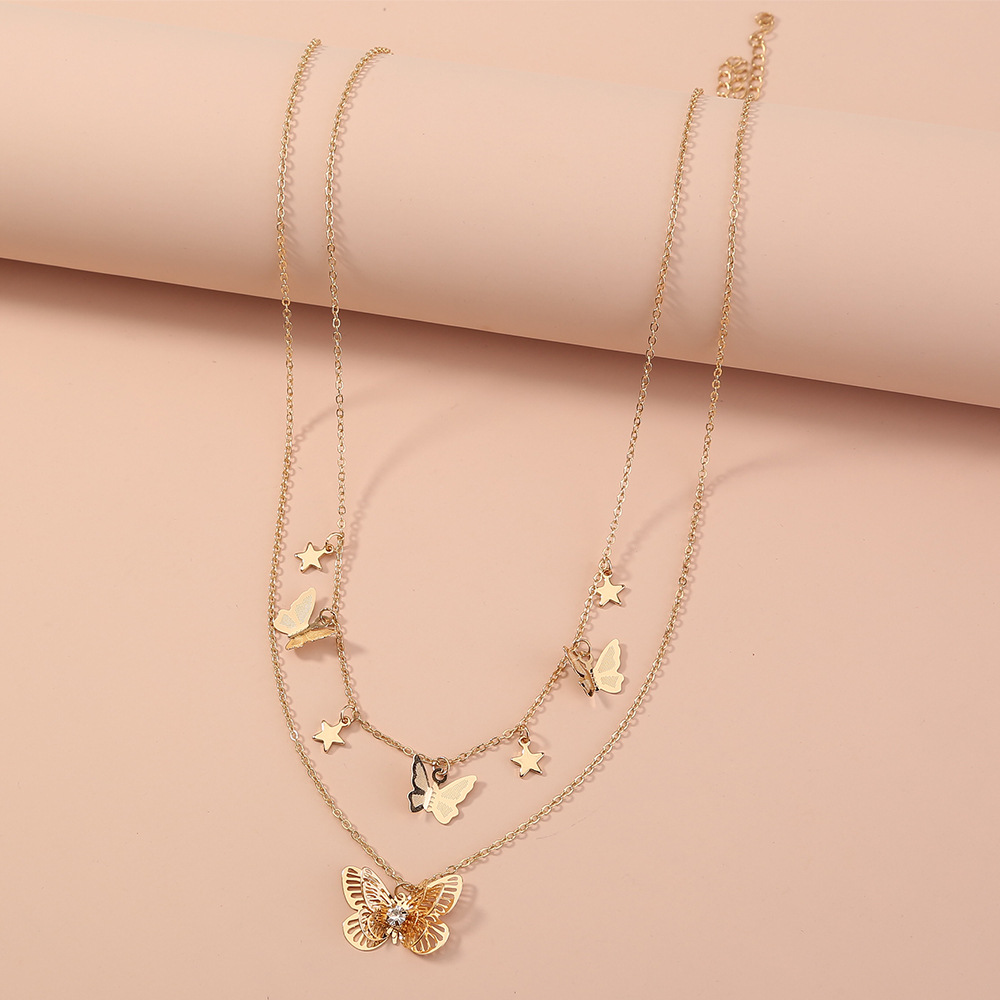 simple fashion butterfly star multilayer alloy necklacepicture1