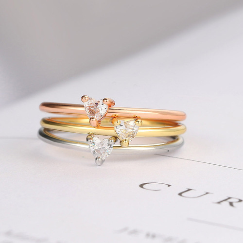 Hazy Moon Simple and Stylish Heart-Shaped Thin Ring for Women Set with Zircon and Plated with Real Gold Cross-border Accessories Manufacturer Direct Sales