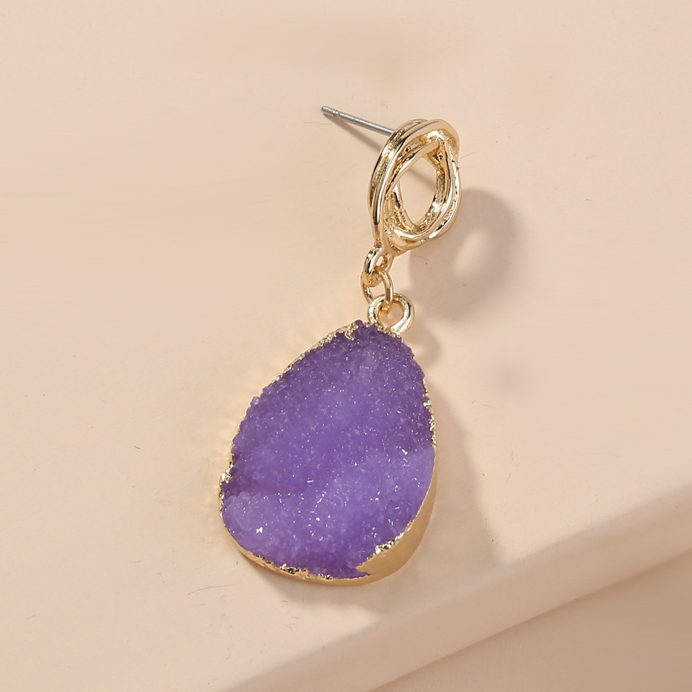Simple Imitation Natural Stone Purple Water Drop Earrings display picture 3