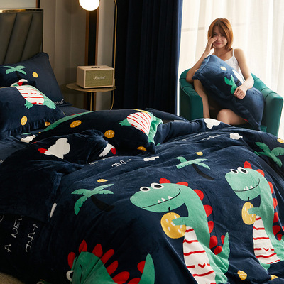 潮流时尚加厚法莱绒床上四件套冬季保暖舒适水晶绒双面被套法莱绒|ms