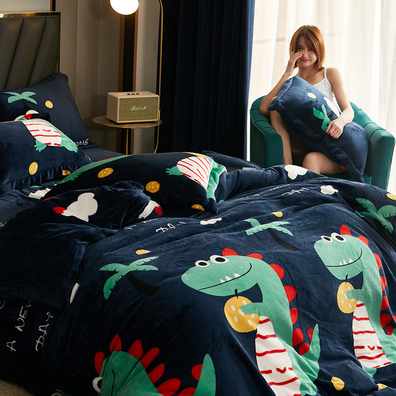 潮流时尚加厚法莱绒床上四件套冬季保暖舒适水晶绒双面被套法莱绒|ms