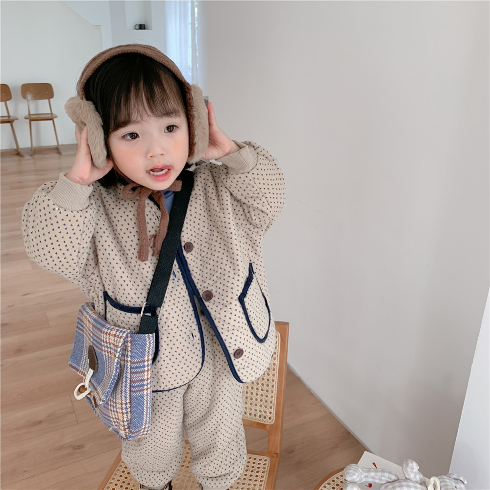 儿童棉衣套装韩国童装批发2022冬款男女童棉袄两件套可做家居服