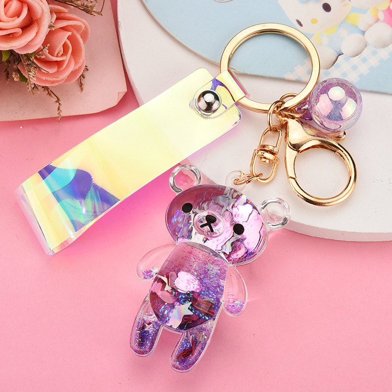 33g Weight Arylic Material Plating Design Light Blue, Pink, Purple, Green, Gold Color Korean Quicksand Acrylic Oiling Bear Keychain Wholesale Nihaojewelry 4